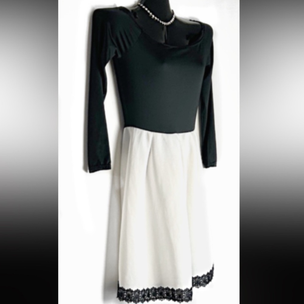 Classy Black and White Dress with Lace Trim